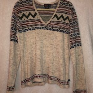 Cream and Multicolored Patterned Sweater - L